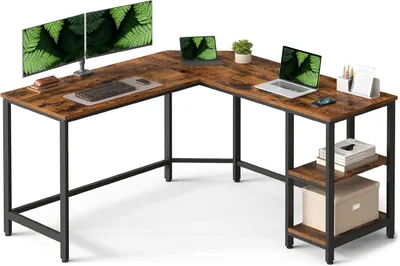 Produktbild von L-Schreibtisch platzsparend vintagebraun Holz