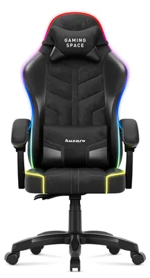 Image de Chaise de jeu Huzaro Force 2.7 Carbon Black RGB - chaise pivotante ergonomique en velours avec dossier réglable, coussin lombaire, appui-tête et éclairage RGB
