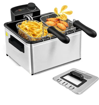 Produktbild von Fritteuse 5L Kaltzonen Edelstahl Sichtfenster Fritöse 3 Körbe abnehmbar