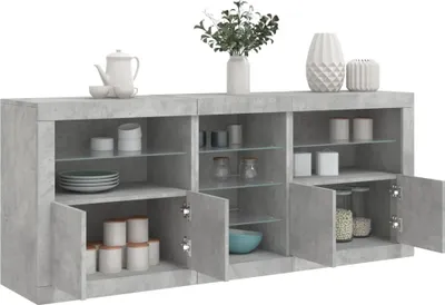 Produktbild von vidaXL Sideboard mit LED-Leuchten Betongrau 181,5x37x67 cm