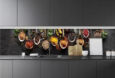 Produktbild von Fototapete Küche Abwaschbar Kräuter Löffel - 250x60 cm Einteilig Premium Küchenrückwand - Inklusive Kleister Modern Küchentapete Fototapeten Vlies Tapete UV-Beständig Montagefertig