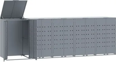 Produktbild von vidaXL Mülltonnenbox für 5 Tonnen Grau 345x79x117 cm Stahl