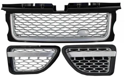 Image de Grille de calandre pour véhicule sportif, modèle L320 Autobiographie, années 2005-2008, couleur noire et argentée, avec fentes latérales.