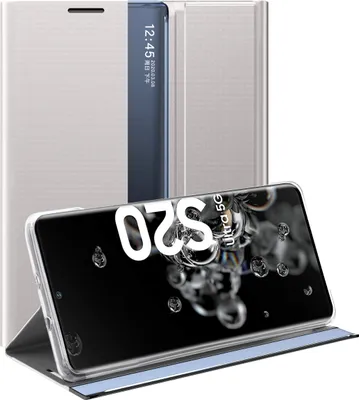 Produktbild von Galaxy S20 Ultra Hülle, LaimTop Slim Flip Leder Smart View Window Klappetui Schutzhülle mit Standfunktion für Samsung Galaxy S20 Ultra Silber