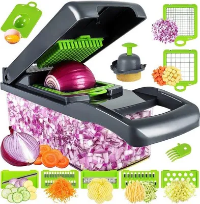 Immagine prodotto di Tritaverdure vegetariano, affettatrice multifunzione, taglia-cubetti, tritatutto per insalata, mandolina 18 in 1, grattugia per verdure.
