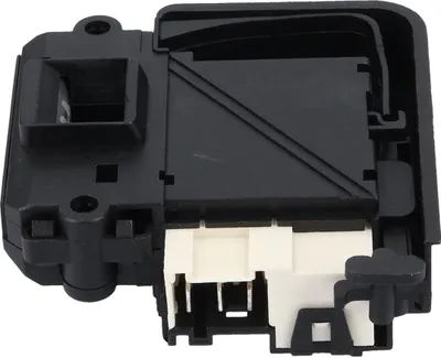 A black and white washing machine door lock mechanism.