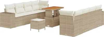 Image de Ensemble de canapé de jardin 11 pcs Beige polyrotin