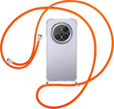Produktbild von Handykette Backcover-Schutzhülle mit Band (Metall silberfarben) für Huawei Mate 70 Pro - neonorange