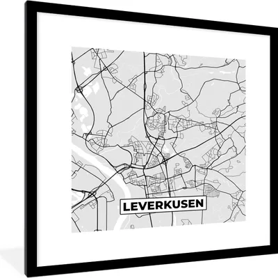 Produktbild von MuchoWow® Gerahmtes Poster Deutschland - Karte - Stadtplan - Leverkusen 40x40 cm - Poster mit Schwarzem Bilderrahmen Wandposter Rahmen Foto Bilder - Poster - Plakat im Rahmen