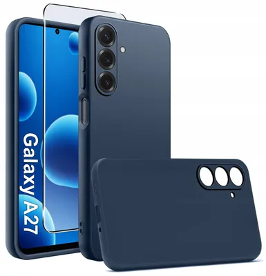 Productafbeelding van Mattes, donkerblauwe siliconen hoesje voor de Samsung A27 5G, met 9H-glas bescherming