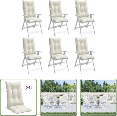 Zdjęcie produktu dla The Living Store Poduszki na krzesła z wysokim oparciem 6 szt. Melanżowy kremowy materiał 120x50x7 cm