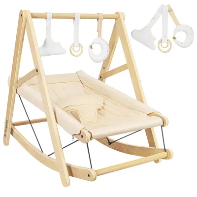 Produktbild von TULANO Moon 45 Creme | Babywippe mit pädagogischem Ständer 2in1 | Kinderwippe Babywippe Babyzubehör | Skandinavischer, natürlicher Stil