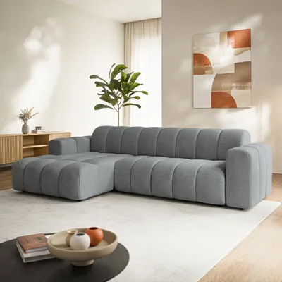 Produktbild von Masseno Ecksofa SETIA L-Form, Wohnzimmersofa, Couch, Soffa, Bettsofa, Couchgarnitur - Grau, ARAGON 93