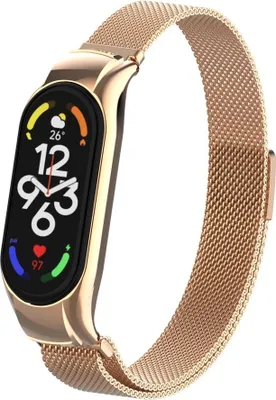 Produktbild von Strap-it Milanese Armband - Kompatibel mit Xiaomi Mi Band 7 Armband Ersatzarmband Edelstahl - Armband mit Magnetverschluss - Hochwertiges Material - für Xiaomi Armband Rosa Gold
