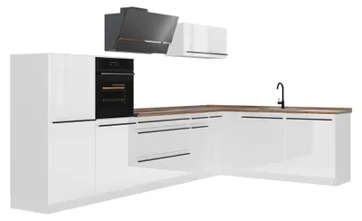 Imagen del producto de Cocina esquinera Vicco R-Line Blanco alto brillo/Blanco 347 x cm encimera Roble dorado, Model 66862