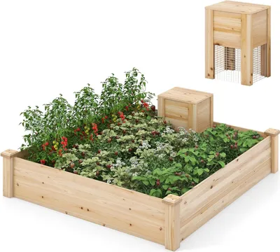 Produktbild von Famanu Hochbeet mit Kompostbehälter - Holzpflanzenkasten für Balkon, Garten, Terrasse - 300 Liter Inhalt