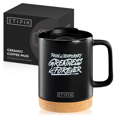 Kaffeebecher 44 cl, Motivationsbecher, mattschwarz, Keramik