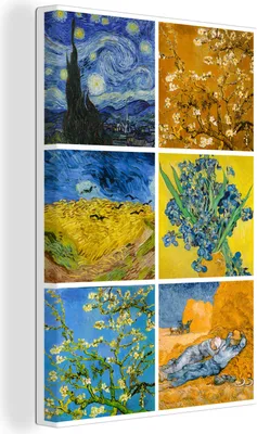 Produktbild von OneMillionCanvasses® - Leinwandbilder - 90x140 cm, Van Gogh - Collage - Sternennacht, Wandbilder Kunstdruck Wanddekoration - Foto auf Leinwand - Gemälde auf Holzrahmen  - Wandschmucke - Schlafzimmer