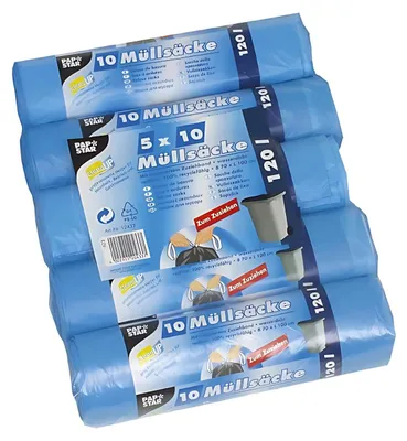 Immagine prodotto di STARPAK 12433 STARPAK Müllsäcke HDPE, mit Zugband, 120 Liter, blau