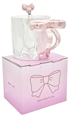 Produktbild von Keramiktasse mit Schleifengriff und Löffel 350ml Rosa