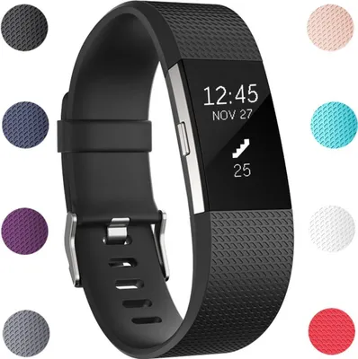 Produktbild von 2 Stück hochwertige TPU-Silikon-Armbänder speziell für Fitbit Charge 2 – robust, hautfreundlich und wasserdicht. Jedes Armband ist in Größe Groß (18–22,86 cm Handgelenksumfang) ausgeführt, passt sicher und bequem ohne Einschnürung. Das flexible Elastomer-Material ist schweißabweisend, schnelltrocknend und besonders weich – ideal für täglichen Einsatz, Sport und sogar Schwimmen. Dank präziser Kompatibilität sitzt es fest am Gerät, ohne zu verrutschen oder zu beschädigen. Klassisches Schwarz macht es vielseit
