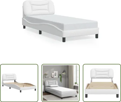 Produktbild von The Living Store Bettgestell mit Kopfteil Weiß 80x200 cm Kunstleder
