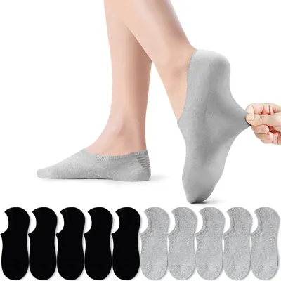 Productafbeelding van PAUNEW Sportkousen, sneakersokken voor dames, maat 35-38, zwart, grijs, 10 paar, sokken, voetbed
