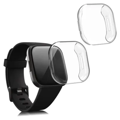 Produktbild von kwmobile 2x Silikon Hülle für Fitbit Versa 3 / Sense Schutzhülle - Fullbody Display Cover Set aus Silikon - Transparent