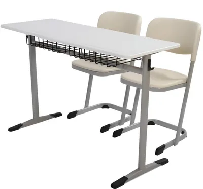 Produktbild von Schulset Modern Ergonomisch Grau Schultisch Weiß Stuhl Doppelsitzige