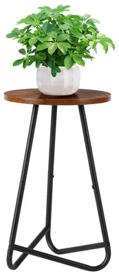 Produktbild von Pflanzenständer Blumenhocker Blumensäule - Holz - 50 cm - Rustikal Braun und Schwarz - Rund - Für Wohnzimmer und Balkon