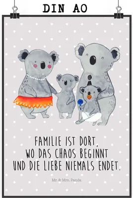Produktbild von Mr. & Mrs. Panda Bild Koala Familie DIN A0 - Grau Pastell - Geschenk, Wanddekoration, Muttertag, Plakat, Wandbild, Papa, Family, wanddeko, Koalas, Posterdruck