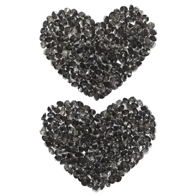 Produktbild von 2 Strass Glitzer Herz Aufnäher 35x45mm Patches Aufbügler Flicken Applikation, Farbe:anthrazit