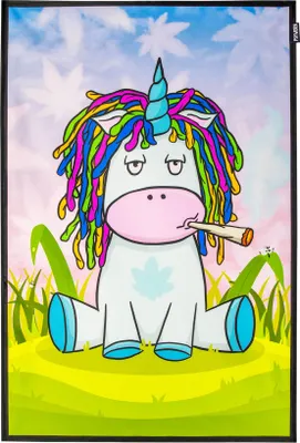 Produktbild von PSYWORK Schwarzlicht Stoffposter Neon "Unicorn Weed Joint", 60x90cm