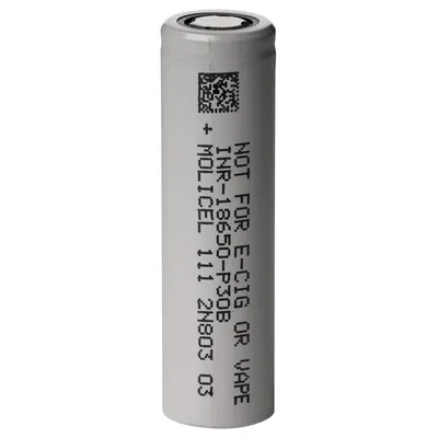 Produktbild von INR18650-P30B Li-Ionen Zelle, 3000 mAh, 35 A, 3.6-3.7V, Höhe: 65.0±0.2mm, Durchmesser: 18.45±0.15mm, 48g ±1g, flach