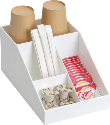 Produktbild von Navaris Kaffee Spender Organizer - Aufbewahrung von Zubehör - Kaffeebar für u. a. Zucker Milch Servietten Kapseln - Kaffeestation 10 Fächer - Weiß