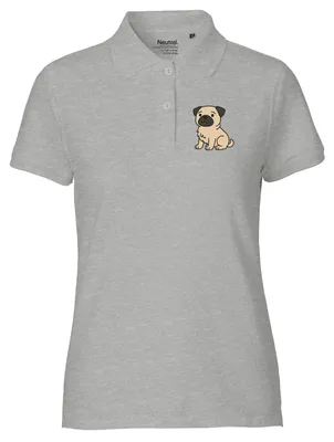 Produktbild von Huuraa Damen Polo Shirt Mops Pug Comic XL Sport Grey Bio Baumwolle Fairtrade Poloshirt Geschenkidee