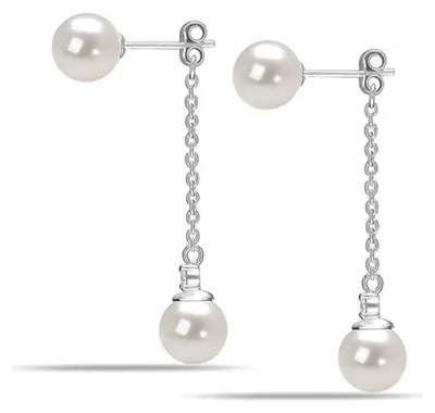 Imagen del producto de Aretes de perlas imperiales para mujer, fabricados en plata de ley 925, con cadena y circonitas, modelo BIPE035