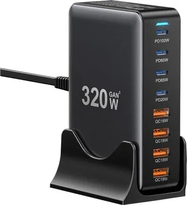 Obrázek produktu pro Essager Table Chargher 320W, GaN, 4xUSB-C + 4xUSB-A