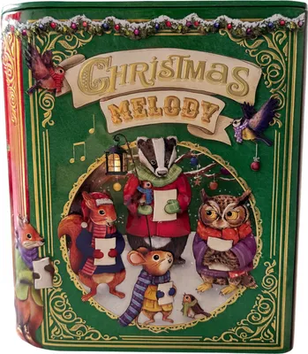 Produktbild von Weihnachtsmelodie Blechdose in Buchform dekorative Geschenkdose für Teebeutel, Plätzchen, Kekse & mehr, 18 cm x 15 cm
