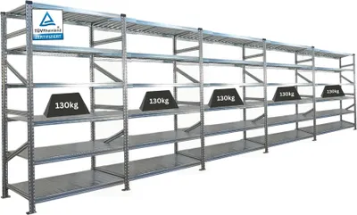 Produktbild von Fachbodenregal PROXIMO mit  Stecksystem | Komplettregal | HxBxT 210x750x60cm | 6 Ebenen | Beidseitig nutzbar | Verzinkt