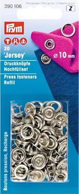 Obrázok produktu pre Stláčacie gombíky Jersey, 10 mm, 20 ks, strieborné