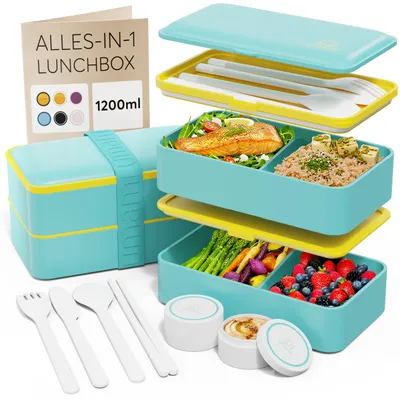 Produktbild von Umami Lunchbox Erwachsene, auslaufsicher, Bento Box Fächern & 4 Bestecke