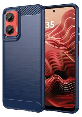 Immagine prodotto di Per Motorola Moto G35 5G Fibra di Carbonio Design spazzolato Texture TPU Custodia Blu
