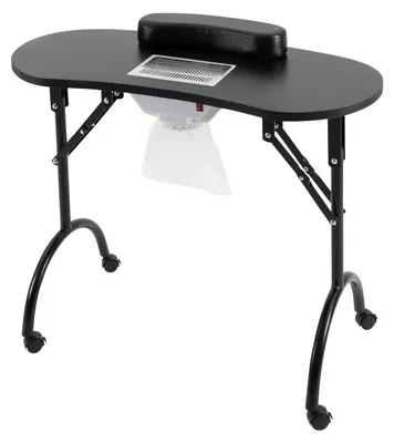Immagine prodotto di Tavolo da manicure - Pieghevole e trasportabile - Sistema di aspirazione integrato - Rotelle - Poggiapolsi - Piano in MDF - Struttura in metallo - Nero