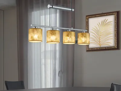 Produktbild von Höhenverstellbare Pendelleuchte Stoff Gold mehrflammig für über EsstischLampen