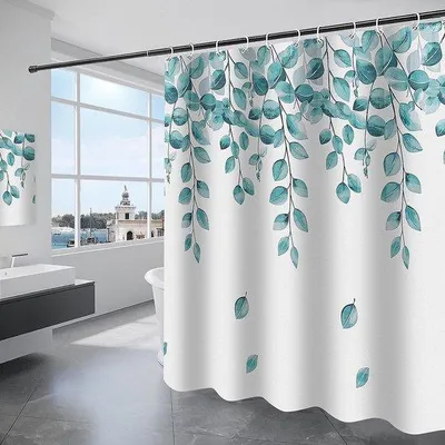 Image de Rideau de douche, 180 x 200 cm, en polyester, lavable, avec 12 anneaux, imperméable, pour baignoire et salle de bains (motif printanier), blanc