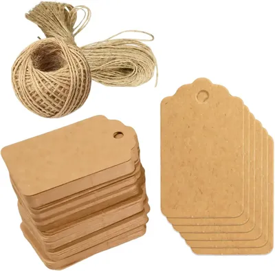 Geschenkanhänger aus Kraftpapier, 100 Stück, 3x5 cm, mit Juteschnur