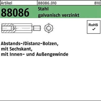 Produktbild von Reyher  6kt.-Abstandsbolzen 88086 I/A Zn M 5x45 /11x10 SW (100 Stück)