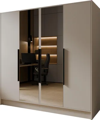 Produktbild von Kleiderschrank Goya II 200 cm mit Spiegel (kaschmir, schwarze Griffe)