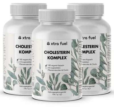 Produktbild von Cholesterin Komplex* - Nährstoffkomplex mit Pflanzensterolen, Bergamotte, Artischocke & Monacolin K – 3x Dosen (540x Cholesterin Kapseln)